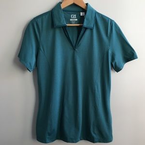 NWT Cutter & Buck CB DryTec Green Striped Polo M
